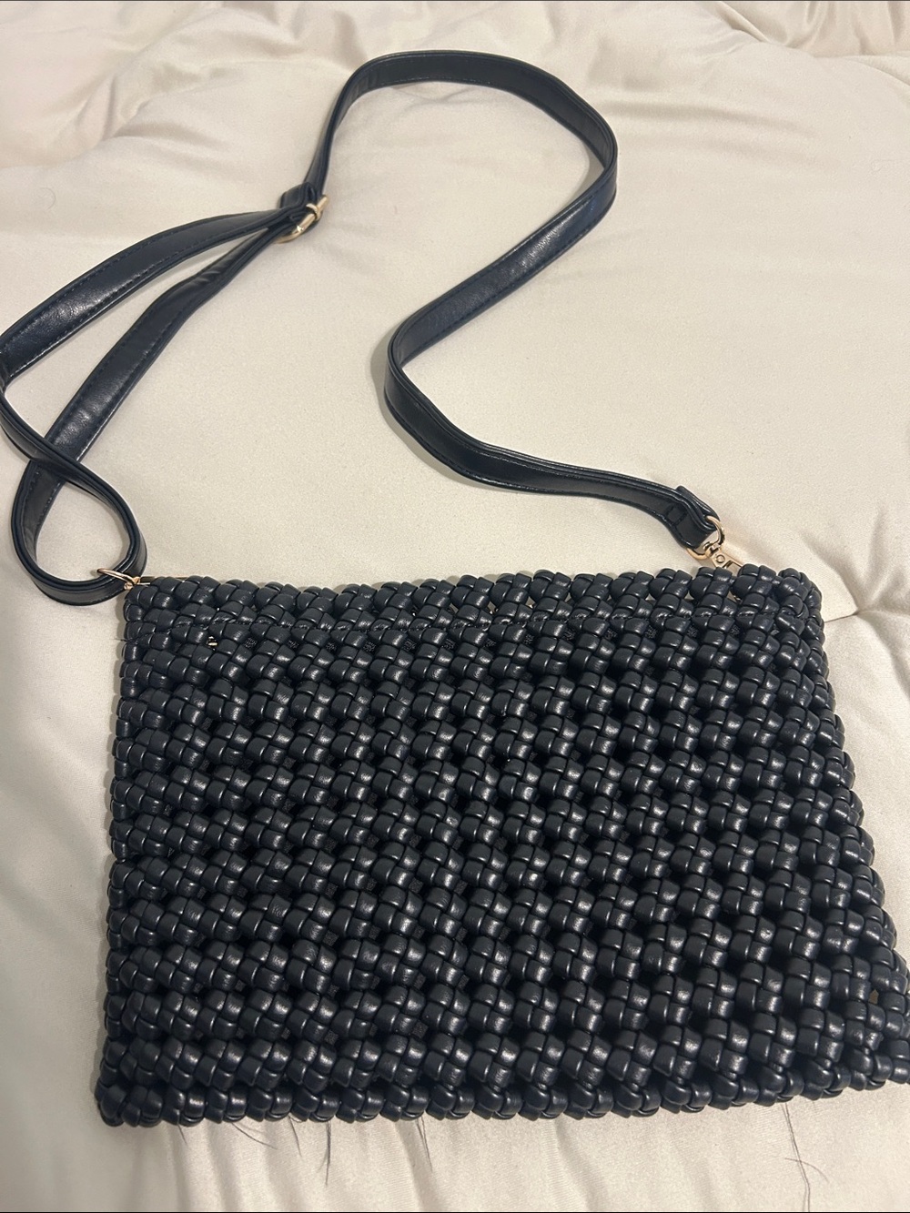 Anthropologie Black Woven Leather Crossbody Bag